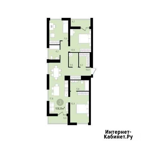 3-комнатная квартира, 106.8 м², 15/17 эт. на продажу в Екатеринбурге Екатеринбург - изображение 1