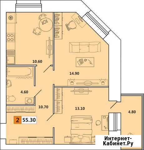 2-комнатная квартира, 55 м², 8/10 эт. на продажу в Архангельске Архангельск - изображение 1