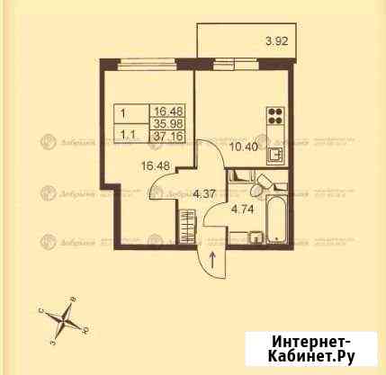 1-комнатная квартира, 37.2 м², 10/10 эт. на продажу в Пушкине Пушкин