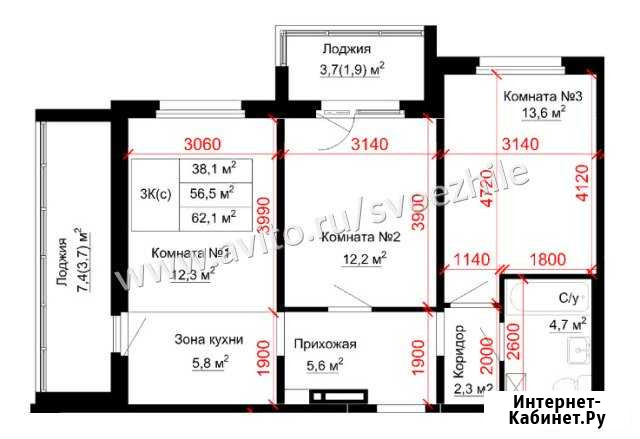 3-комнатная квартира, 62.1 м², 7/16 эт. на продажу в Барнауле Барнаул - изображение 1