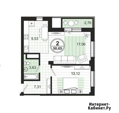 2-комнатная квартира, 52.7 м², 6/25 эт. на продажу в Челябинске Челябинск - изображение 1