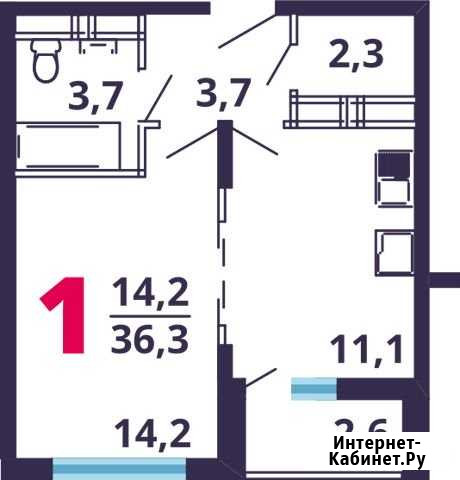 1-комнатная квартира, 36.6 м², 11/17 эт. на продажу в Домодедово Домодедово - изображение 1