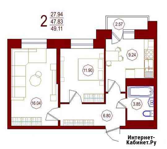 2-комнатная квартира, 49.1 м², 10/16 эт. на продажу в Воронеже Воронеж