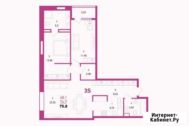 3-комнатная квартира, 75.8 м², 17/26 эт. на продажу в Уфе Уфа - изображение 1