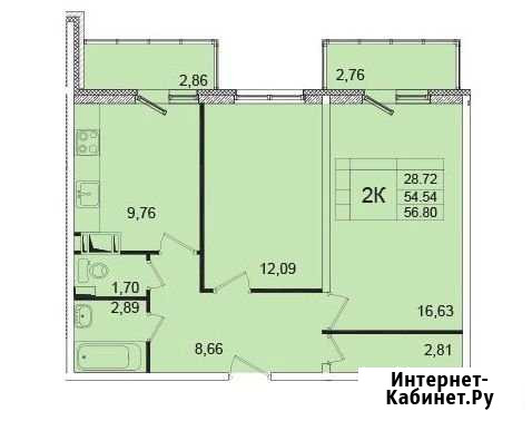 2-комнатная квартира, 54.5 м², 10/12 эт. на продажу в Янино-1 Янино-1 - изображение 1
