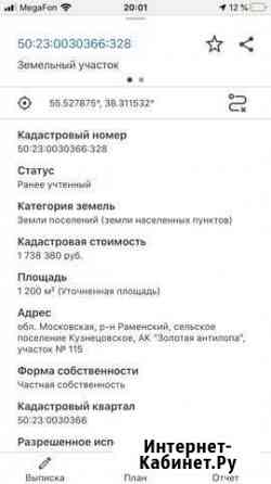 Участок ИЖС 12 сот. на продажу в Раменском Раменское