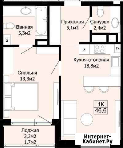 2-комнатная квартира, 46.6 м², 3/4 эт. на продажу в Светлогорске Светлогорск - изображение 1