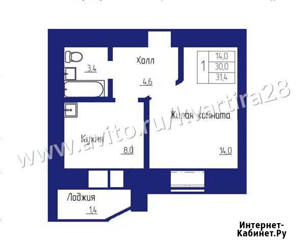 1-комнатная квартира, 31.8 м², 6/10 эт. на продажу в Благовещенске Амурской области Благовещенск - изображение 1