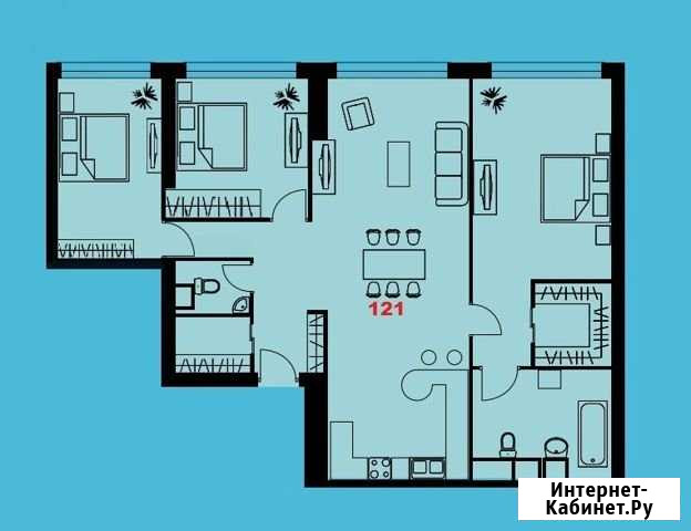 Квартира со свободной планировкой, 119.7 м², 37/38 эт. на продажу в Москве Москва - изображение 1