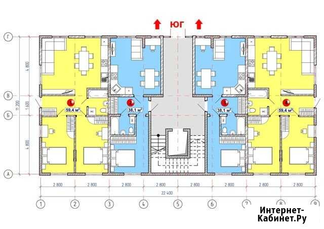 2-комнатная квартира, 59.4 м², 1/8 эт. на продажу в Гаспре Гаспра - изображение 1