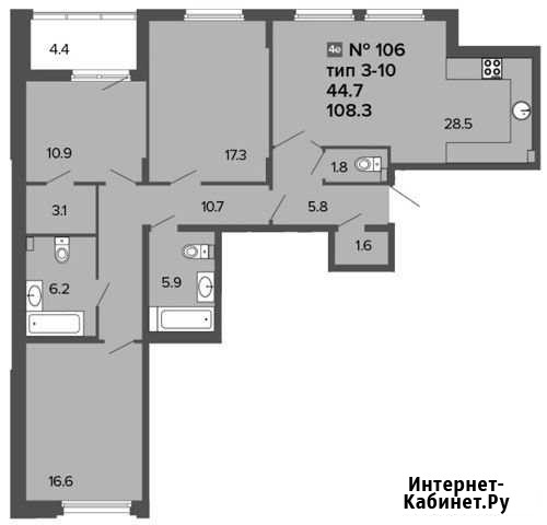 4-комнатная квартира, 108 м², 3/7 эт. на продажу в Санкт-Петербурге Санкт-Петербург - изображение 1