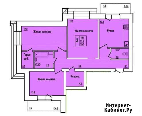 3-комнатная квартира, 95.1 м², 5/5 эт. на продажу в Пскове Псков - изображение 1