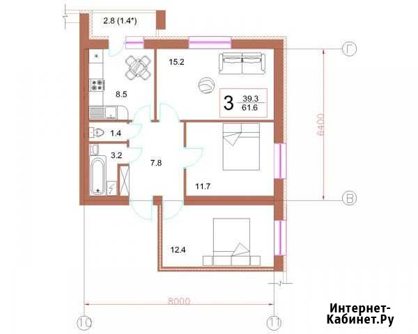 3-комнатная квартира, 61 м², 1/3 эт. на продажу в Боголюбово Боголюбово - изображение 1