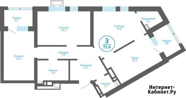 3-комнатная квартира, 72.6 м², 11/19 эт. на продажу в Тюмени Тюмень - изображение 1