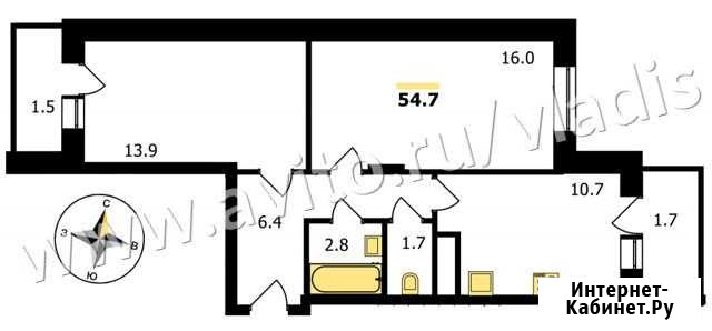 2-комнатная квартира, 54.7 м², 12/17 эт. на продажу во Владимире Владимир - изображение 1