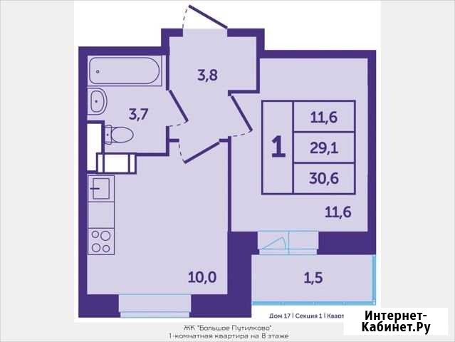 1-комнатная квартира, 30.6 м², 8/12 эт. на продажу в Красногорске Московской области Красногорск - изображение 1