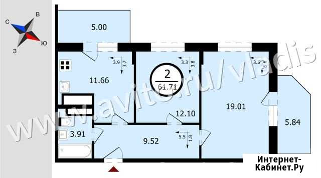 2-комнатная квартира, 61.7 м², 1/17 эт. на продажу во Владимире Владимир - изображение 1