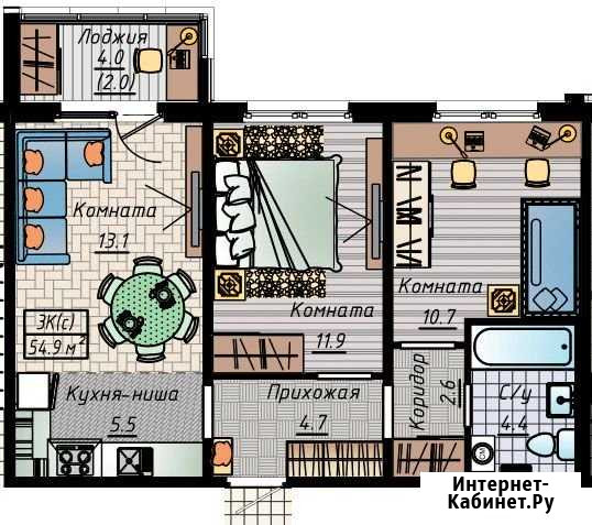 3-комнатная квартира, 54.9 м², 2/10 эт. на продажу в Барнауле Барнаул - изображение 1