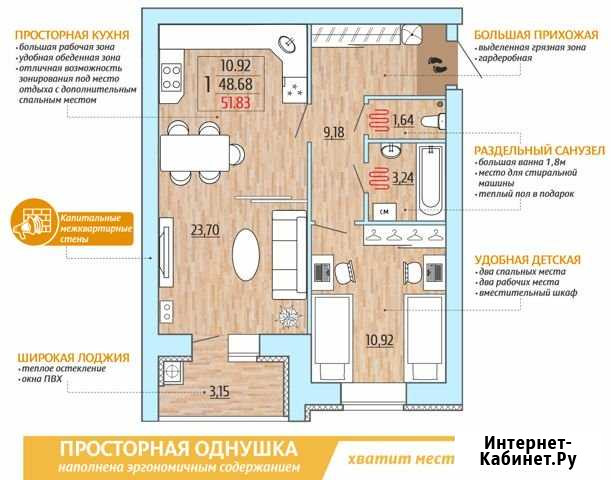 1-комнатная квартира, 51.8 м², 5/10 эт. на продажу в Рыбном Рыбное - изображение 1