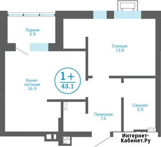 1-комнатная квартира, 43.1 м², 3/23 эт. на продажу в Тюмени Тюмень - изображение 1
