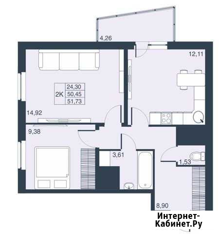 2-комнатная квартира, 50.5 м², 5/23 эт. на продажу в Мурино Мурино - изображение 1