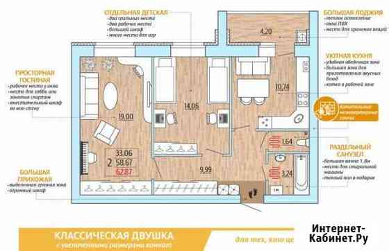 2-комнатная квартира, 62.9 м², 5/10 эт. на продажу в Рыбном Рыбное