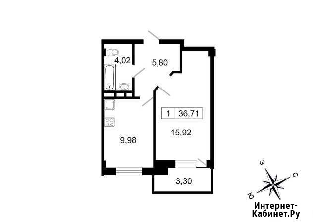 1-комнатная квартира, 36.7 м², 10/10 эт. на продажу в поселке Свердлова Свердлова - изображение 1