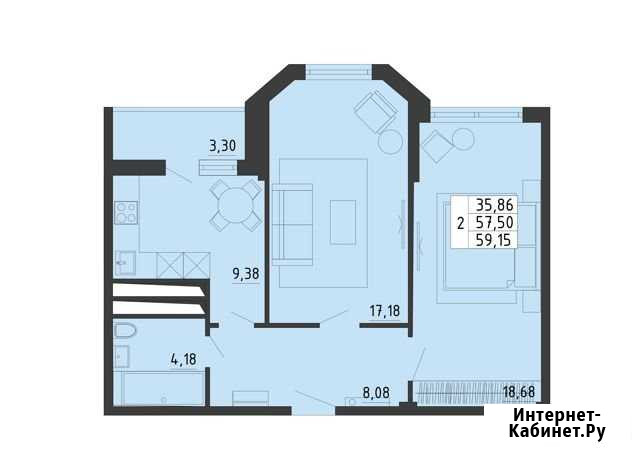2-комнатная квартира, 59.2 м², 2/14 эт. на продажу в Липецке Липецк - изображение 1