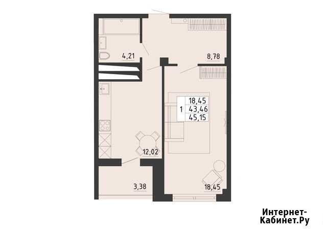 1-комнатная квартира, 45.2 м², 13/17 эт. на продажу в Липецке Липецк - изображение 1