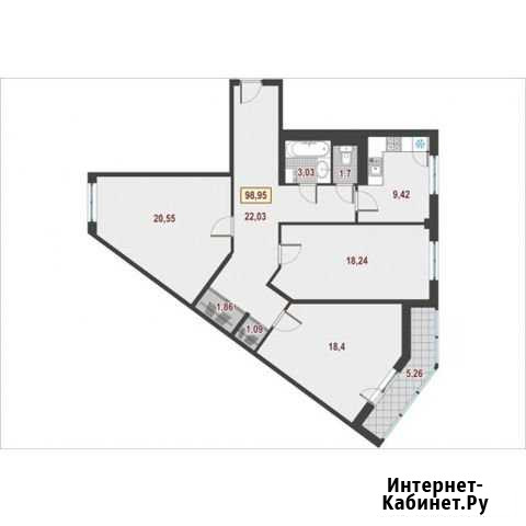 3-комнатная квартира, 101.4 м², 8/16 эт. на продажу в Кудрово Кудрово - изображение 1
