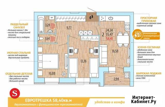 2-комнатная квартира, 58.4 м², 5/10 эт. на продажу в Рыбном Рыбное - изображение 1