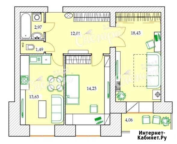 2-комнатная квартира, 62.8 м², 8/9 эт. на продажу в Северодвинске Северодвинск - изображение 1