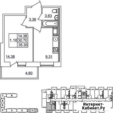 1-комнатная квартира, 35.3 м², 9/12 эт. на продажу в Янино-1 Янино-1 - изображение 1