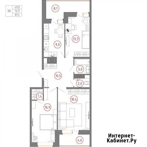 3-комнатная квартира, 81.3 м², 8/16 эт. на продажу в Брянске Брянск - изображение 1