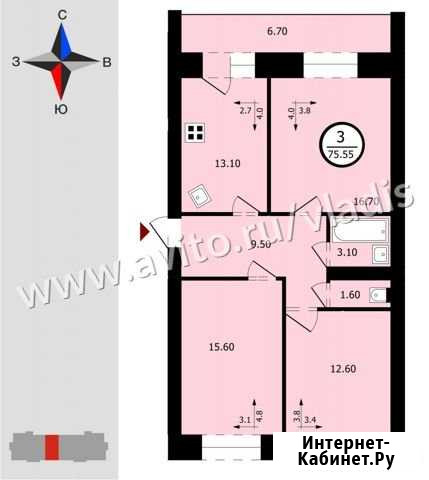 3-комнатная квартира, 75.6 м², 9/10 эт. на продажу во Владимире Владимир - изображение 1