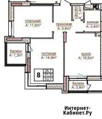 2-комнатная квартира, 54 м², 4/25 эт. на продажу в Ижевске Ижевск