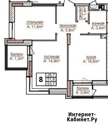 2-комнатная квартира, 54 м², 4/25 эт. на продажу в Ижевске Ижевск - изображение 1