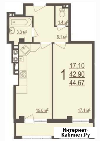 1-комнатная квартира, 43.7 м², 4/8 эт. на продажу в Белгороде Белгород - изображение 1