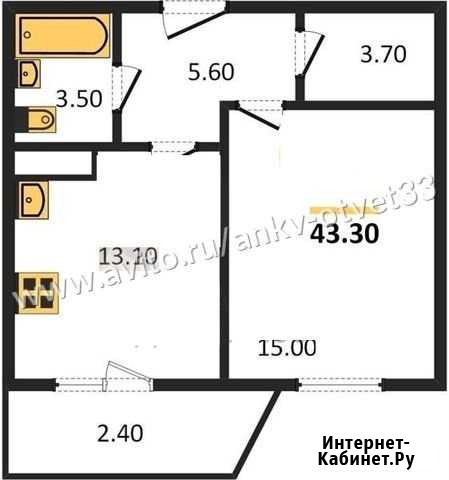 1-комнатная квартира, 43.3 м², 9/17 эт. на продажу во Владимире Владимир - изображение 1