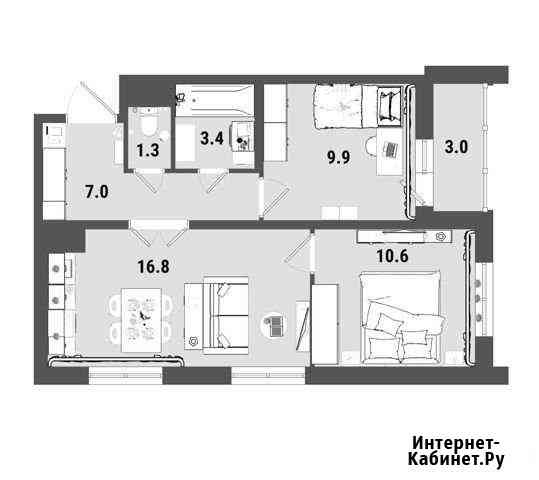 2-комнатная квартира, 51.8 м², 13/25 эт. на продажу в Санкт-Петербурге Санкт-Петербург