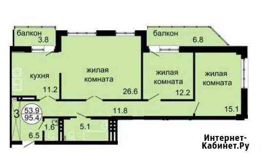 3-комнатная квартира, 95.4 м², 14/14 эт. на продажу в Красноярске Красноярск