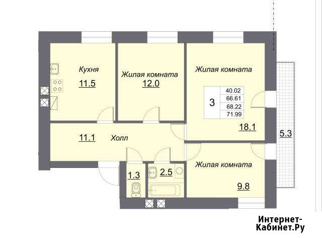 3-комнатная квартира, 68.2 м², 7/12 эт. на продажу в Калининграде Калининград - изображение 1