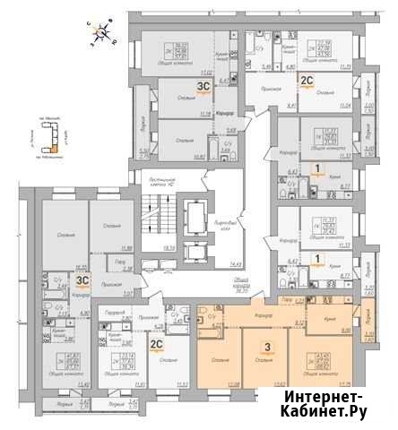 3-комнатная квартира, 68.6 м², 10/17 эт. на продажу в Барнауле Барнаул - изображение 1