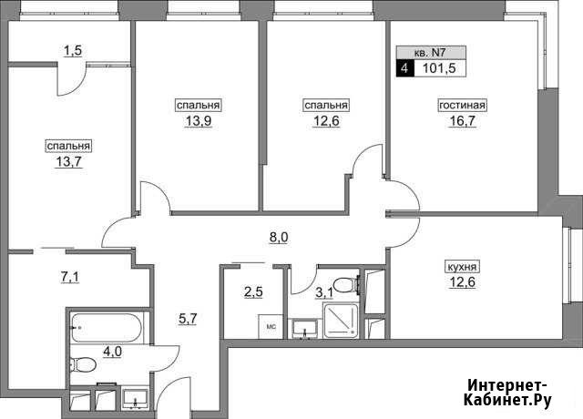 4-комнатная квартира, 101.5 м², 3/22 эт. на продажу в Москве Москва - изображение 1