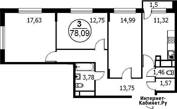 3-комнатная квартира, 78.1 м², 1/4 эт. на продажу в Некрасовском Московской области Некрасовский - изображение 1