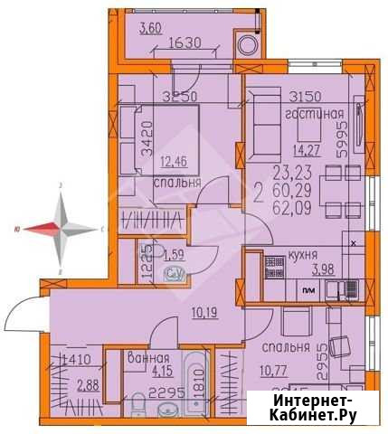2-комнатная квартира, 62.1 м², 8/25 эт. на продажу в Рязани Рязань - изображение 1