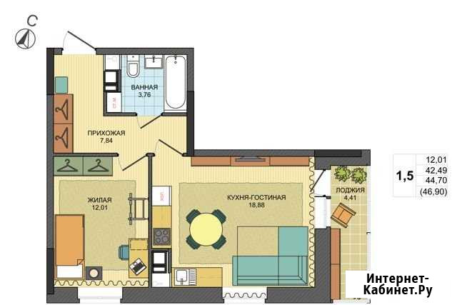 2-комнатная квартира, 44.7 м², 17/17 эт. на продажу в Ижевске Ижевск - изображение 1
