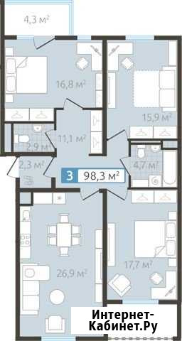 3-комнатная квартира, 98.3 м², 2/4 эт. на продажу в Тюмени Тюмень - изображение 1