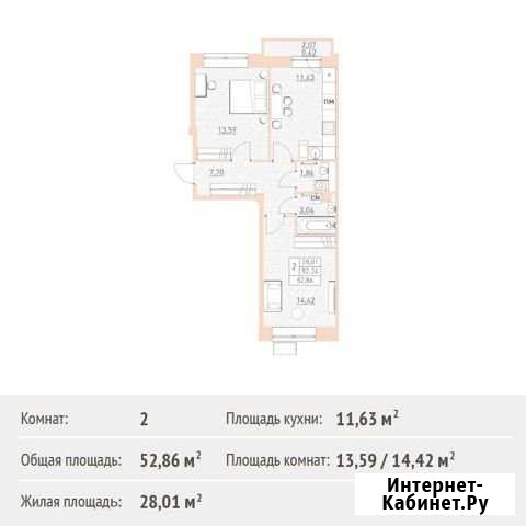 2-комнатная квартира, 52.9 м², 2/17 эт. на продажу в Балашихе Балашиха - изображение 1