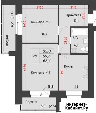 2-комнатная квартира, 65.1 м², 3/16 эт. на продажу в Барнауле Барнаул - изображение 1